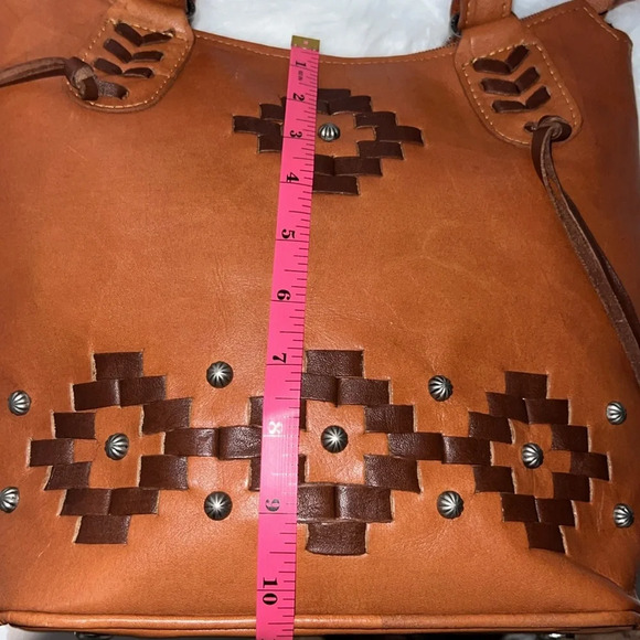 American West Womens Tribal Weave Golden Tan Leather Handbag - Picture 8 of 10